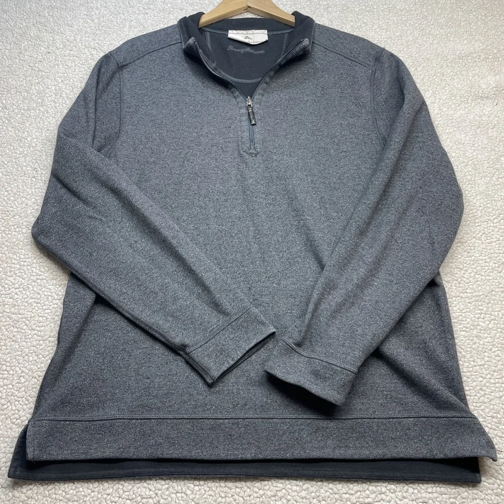 Tommy Bahama Pullover Mens XL Gray Reversible Flip 1/4 Zip Heathered Sweater